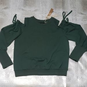 ☃Mustard seed army green cold shoulder sweater NWT